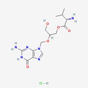 2-((2-amino-6-oxo-1,6-dihydro-9H-purin-9-yl)methoxy)-3-hydroxypropyl L-valinate hydrochloride chemical structure (CAS 175865-59-5)