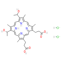 3,3'-(7,12-Bis(1-hydroxyethyl)-3,8,13,17-tetramethylporphyrin-2,18-diyl)dipropionic acid dihydrochloride chemical structure (CAS 17696-69-4)