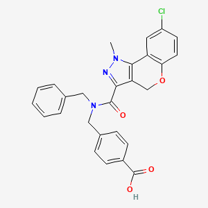 4-((N-Benzyl-8-chloro-1-methyl-1,4-dihydrochromeno[4,3-c]pyrazole-3-carboxamido)methyl)benzoic acid chemical structure (CAS 1773489-72-7)