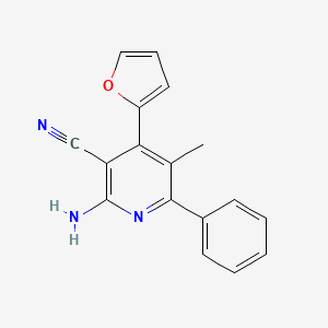 2-Amino-4-(furan-2-yl)-5-methyl-6-phenylnicotinonitrile chemical structure (CAS 177937-81-4)