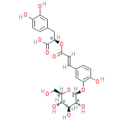 (R)-3-(3,4-Dihydroxyphenyl)-2-(((E)-3-(4-hydroxy-3-(((2S,3R,4S,5S,6R)-3,4,5-trihydroxy-6-(hydroxymethyl)tetrahydro-2H-pyran-2-yl)oxy)phenyl)acryloyl)oxy)propanoic acid chemical structure (CAS 178895-25-5)