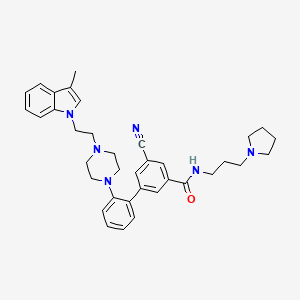 5-Cyano-2'-(4-(2-(3-methyl-1H-indol-1-yl)ethyl)piperazin-1-yl)-N-(3-(pyrrolidin-1-yl)propyl)-[1,1'-biphenyl]-3-carboxamide chemical structure (CAS 1793053-37-8)
