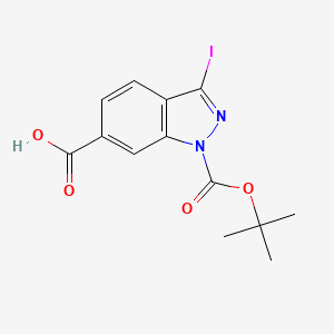 1-(tert-Butoxycarbonyl)-3-iodo-1H-indazole-6-carboxylic acid chemical structure (CAS 1799420-87-3)
