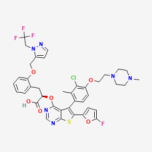 (S)-2-((5-(3-Chloro-2-methyl-4-(2-(4-methylpiperazin-1-yl)ethoxy)phenyl)-6-(5-fluorofuran-2-yl)thieno[2,3-d]pyrimidin-4-yl)oxy)-3-(2-((1-(2,2,2-trifluoroethyl)-1H-pyrazol-5-yl)methoxy)phenyl)propanoic acid chemical structure (CAS 1799633-27-4)