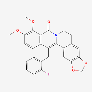 13-(2-Fluorobenzyl)-9,10-dimethoxy-5,6-dihydro-8H-[1,3]dioxolo[4,5-g]isoquinolino[3,2-a]isoquinolin-8-one chemical structure (CAS 1800465-47-7)