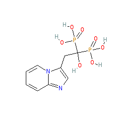 (1-Hydroxy-2-(imidazo[1,2-a]pyridin-3-yl)ethane-1,1-diyl)diphosphonic acid chemical structure (CAS 180064-38-4)