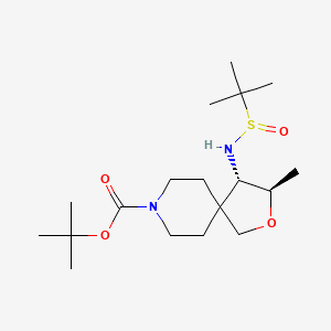 tert-Butyl (3S,4S)-4-(((R)-tert-butylsulfinyl)amino)-3-methyl-2-oxa-8-azaspiro[4.5]decane-8-carboxylate chemical structure (CAS 1801766-78-8)