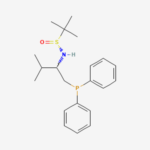 (R)-N-((S)-1-(Diphenylphosphanyl)-3-methylbutan-2-yl)-2-methylpropane-2-sulfinamide chemical structure (CAS 1803239-46-4)