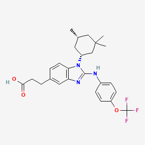 3-(2-((4-(Trifluoromethoxy)phenyl)amino)-1-((1R,5R)-3,3,5-trimethylcyclohexyl)-1H-benzo[d]imidazol-5-yl)propanoic acid chemical structure (CAS 1803274-65-8)