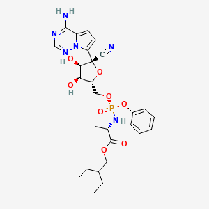 2-Ethylbutyl ((S)-(((2R,3S,4R,5R)-5-(4-aminopyrrolo[2,1-f][1,2,4]triazin-7-yl)-5-cyano-3,4-dihydroxytetrahydrofuran-2-yl)methoxy)(phenoxy)phosphoryl)-L-alaninate chemical structure (CAS 1809249-37-3)
