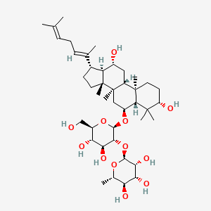 (2S,3R,4R,5R,6S)-2-(((2R,3R,4S,5S,6R)-2-(((3S,5R,6S,8R,9R,10R,12R,13R,14R,17S)-3,12-Dihydroxy-4,4,8,10,14-pentamethyl-17-((E)-6-methylhepta-2,5-dien-2-yl)hexadecahydro-1H-cyclopenta[a]phenanthren-6-yl)oxy)-4,5-dihydroxy-6-(hydroxymethyl)tetrahydro-2H-pyran-3-yl)oxy)-6-methyltetrahydro-2H-pyran-3,4,5-triol chemical structure (CAS 181225-33-2)
