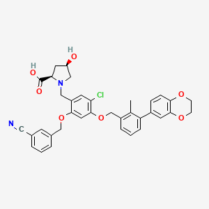 (2R,4R)-1-(5-Chloro-2-((3-cyanobenzyl)oxy)-4-((3-(2,3-dihydrobenzo[b][1,4]dioxin-6-yl)-2-methylbenzyl)oxy)benzyl)-4-hydroxypyrrolidine-2-carboxylic acid chemical structure (CAS 1818314-88-3)