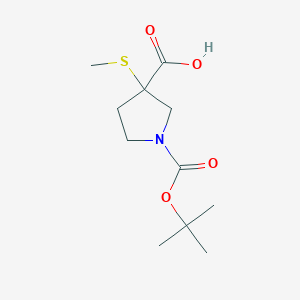 1-(tert-Butoxycarbonyl)-3-(methylthio)pyrrolidine-3-carboxylic acid chemical structure (CAS 1824340-23-9)