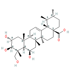 (1S,2R,4aS,6aS,6bR,8R,8aR,9R,10R,11R,12aR,12bR,14bS)-8,10,11-Trihydroxy-9-(hydroxymethyl)-1,2,6a,6b,9,12a-hexamethyl-1,2,3,4,4a,5,6,6a,6b,7,8,8a,9,10,11,12,12a,12b,13,14b-icosahydropicene-4a-carboxylic acid chemical structure (CAS 18449-41-7)