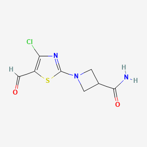 1-(4-Chloro-5-formylthiazol-2-yl)azetidine-3-carboxamide chemical structure (CAS 1854041-28-3)