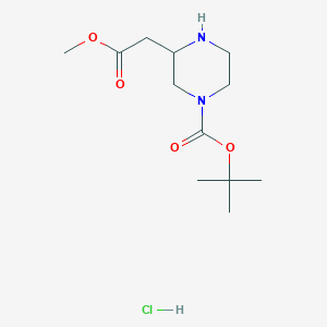 tert-Butyl 3-(2-methoxy-2-oxoethyl)piperazine-1-carboxylate hydrochloride chemical structure (CAS 1858241-30-1)