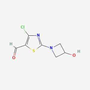 4-Chloro-2-(3-hydroxyazetidin-1-yl)thiazole-5-carbaldehyde chemical structure (CAS 1859684-44-8)
