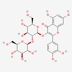3-(((2S,3R,4S,5S,6R)-4,5-Dihydroxy-6-(hydroxymethyl)-3-(((2S,3R,4S,5S,6R)-3,4,5-trihydroxy-6-(hydroxymethyl)tetrahydro-2H-pyran-2-yl)oxy)tetrahydro-2H-pyran-2-yl)oxy)-2-(3,4-dihydroxyphenyl)-5,7-dihydroxy-4H-chromen-4-one chemical structure (CAS 18609-17-1)