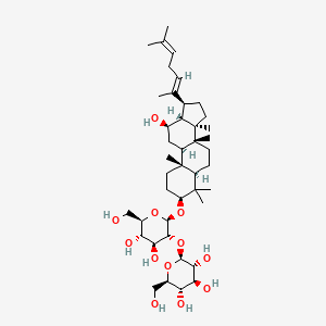 (2S,3R,4S,5S,6R)-2-(((2R,3R,4S,5S,6R)-4,5-Dihydroxy-2-(((3S,5R,8R,9R,10R,12R,13R,14R,17S)-12-hydroxy-4,4,8,10,14-pentamethyl-17-((E)-6-methylhepta-2,5-dien-2-yl)hexadecahydro-1H-cyclopenta[a]phenanthren-3-yl)oxy)-6-(hydroxymethyl)tetrahydro-2H-pyran-3-yl)oxy)-6-(hydroxymethyl)tetrahydro-2H-pyran-3,4,5-triol chemical structure (CAS 186763-78-0)
