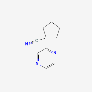 1-(Pyrazin-2-yl)cyclopentane-1-carbonitrile chemical structure (CAS 1870018-67-9)