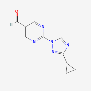 2-(3-Cyclopropyl-1H-1,2,4-triazol-1-yl)pyrimidine-5-carbaldehyde chemical structure (CAS 1874166-23-0)