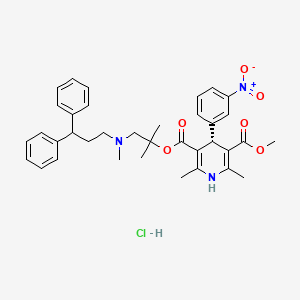 (R)-3-(1-((3,3-Diphenylpropyl)(methyl)amino)-2-methylpropan-2-yl) 5-methyl 2,6-dimethyl-4-(3-nitrophenyl)-1,4-dihydropyridine-3,5-dicarboxylate hydrochloride chemical structure (CAS 187731-34-6)