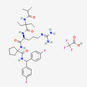 (S)-N-(Bis(4-fluorophenyl)methyl)-1-(2-(2-ethyl-2-isobutyramidobutanamido)-5-guanidinopentanamido)cyclopentane-1-carboxamide 2,2,2-trifluoroacetate chemical structure (CAS 1883545-52-5)