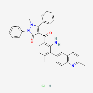 4-(2-Amino-4-methyl-3-(2-methylquinolin-6-yl)benzoyl)-1-methyl-2,5-diphenyl-1,2-dihydro-3H-pyrazol-3-one hydrochloride chemical structure (CAS 1883548-84-2)
