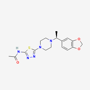 (S)-N-(5-(4-(1-(Benzo[d][1,3]dioxol-5-yl)ethyl)piperazin-1-yl)-1,3,4-thiadiazol-2-yl)acetamide chemical structure (CAS 1884154-02-2)