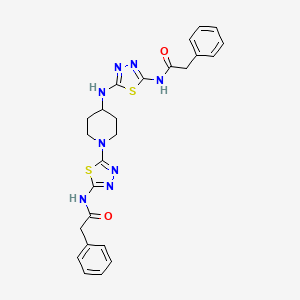 2-Phenyl-N-(5-(4-((5-(2-phenylacetamido)-1,3,4-thiadiazol-2-yl)amino)piperidin-1-yl)-1,3,4-thiadiazol-2-yl)acetamide chemical structure (CAS 1890169-95-5)