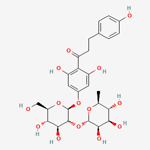 1-(4-(((2S,3R,4S,5S,6R)-4,5-Dihydroxy-6-(hydroxymethyl)-3-(((2S,3R,4R,5R,6S)-3,4,5-trihydroxy-6-methyltetrahydro-2H-pyran-2-yl)oxy)tetrahydro-2H-pyran-2-yl)oxy)-2,6-dihydroxyphenyl)-3-(4-hydroxyphenyl)propan-1-one chemical structure (CAS 18916-17-1)