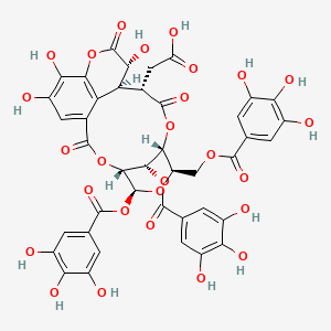 2-((3R,3aS,4S,7R,8R,10S,11R,17R)-3,15,16-Trihydroxy-2,5,13-trioxo-10,17-bis((3,4,5-trihydroxybenzoyl)oxy)-8-(((3,4,5-trihydroxybenzoyl)oxy)methyl)-2,3,3a,4,5,7,8,10,11,13-decahydro-7,11-methano[1,4,7]trioxacyclotridecino[11,10,9-de]chromen-4-yl)acetic acid chemical structure (CAS 18942-26-2)