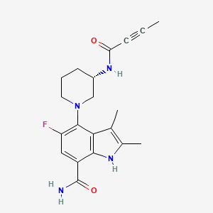 (S)-4-(3-(but-2-ynamido)piperidin-1-yl)-5-fluoro-2,3-dimethyl-1H-indole-7-carboxamide chemical structure (CAS 1912445-55-6)
