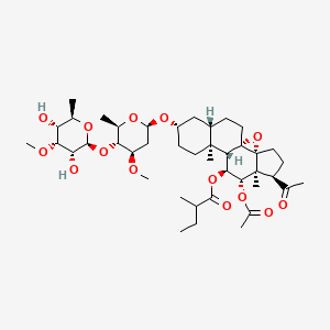 (1R,3aR,4aS,6aS,8S,10aS,10bS,11S,12S,12aS)-12-acetoxy-1-acetyl-8-(((2R,4R,5R,6R)-5-(((2S,3R,4R,5R,6R)-3,5-dihydroxy-4-methoxy-6-methyltetrahydro-2H-pyran-2-yl)oxy)-4-methoxy-6-methyltetrahydro-2H-pyran-2-yl)oxy)-10a,12a-dimethyltetradecahydro-1H-cyclopenta[1,2]phenanthro[1,10a-b]oxiren-11-yl 2-methylbutanoate chemical structure (CAS 191729-45-0)