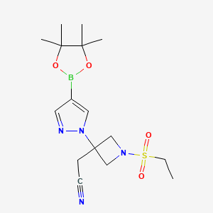 2-(1-(Ethylsulfonyl)-3-(4-(4,4,5,5-tetramethyl-1,3,2-dioxaborolan-2-yl)-1H-pyrazol-1-yl)azetidin-3-yl)acetonitrile chemical structure (CAS 1919837-50-5)