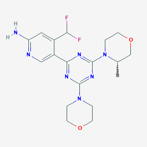 (S)-4-(Difluoromethyl)-5-(4-(3-methylmorpholino)-6-morpholino-1,3,5-triazin-2-yl)pyridin-2-amine chemical structure (CAS 1927857-61-1)