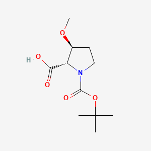 (2S,3S)-1-[(tert-Butoxy)carbonyl]-3-methoxypyrrolidine-2-carboxylic acid chemical structure (CAS 1932362-84-9)