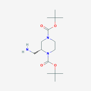 Di-tert-butyl (R)-2-(aminomethyl)piperazine-1,4-dicarboxylate chemical structure (CAS 1932411-32-9)