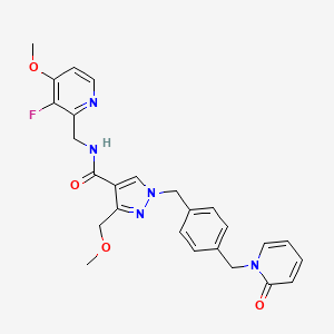 N-((3-Fluoro-4-methoxypyridin-2-yl)methyl)-3-(methoxymethyl)-1-(4-((2-oxopyridin-1(2H)-yl)methyl)benzyl)-1H-pyrazole-4-carboxamide chemical structure (CAS 1933514-13-6)