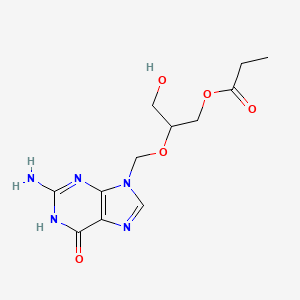 2-((2-Amino-6-oxo-1,6-dihydro-9H-purin-9-yl)methoxy)-3-hydroxypropyl propionate chemical structure (CAS 194159-18-7)