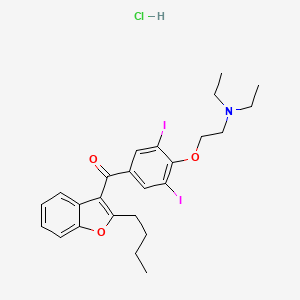 (2-Butylbenzofuran-3-yl)(4-(2-(diethylamino)ethoxy)-3,5-diiodophenyl)methanone hydrochloride chemical structure (CAS 19774-82-4)
