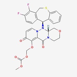 (((R)-12-((S)-7,8-Difluoro-6,11-dihydrodibenzo[b,e]thiepin-11-yl)-6,8-dioxo-3,4,6,8,12,12a-hexahydro-1H-[1,4]oxazino[3,4-c]pyrido[2,1-f][1,2,4]triazin-7-yl)oxy)methyl methyl carbonate chemical structure (CAS 1985606-14-1)