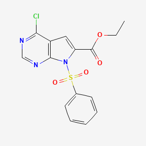 Ethyl 4-chloro-7-(phenylsulfonyl)-7H-pyrrolo[2,3-d]pyrimidine-6-carboxylate chemical structure (CAS 1987286-78-1)