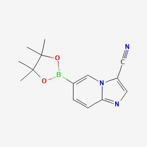 6-(4,4,5,5-TETRAMETHYL-1,3,2-DIOXABOROLAN-2-YL)IMIDAZO[1,2-A]PYRIDINE-3-CARBONITRILE chemical structure (CAS 1989745-33-6)