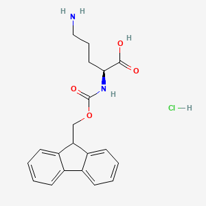 (S)-2-((((9H-Fluoren-9-yl)methoxy)carbonyl)amino)-5-aminopentanoic acid hydrochloride chemical structure (CAS 201046-57-3)