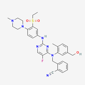 2-(((2-((3-(Ethylsulfonyl)-4-(4-methylpiperazin-1-yl)phenyl)amino)-5-fluoropyrimidin-4-yl)(5-(hydroxymethyl)-2-methylphenyl)amino)methyl)benzonitrile chemical structure (CAS 2016806-57-6)