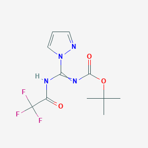 tert-Butyl ((1H-pyrazol-1-yl)((2,2,2-trifluoroacetyl)imino)methyl)carbamate chemical structure (CAS 2028307-97-1)