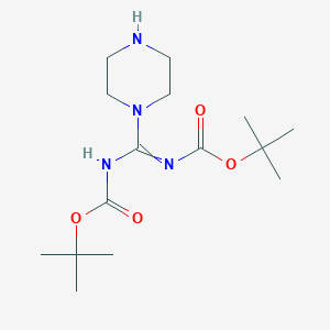 tert-Butyl (((tert-butoxycarbonyl)amino)(piperazin-1-yl)methylene)carbamate chemical structure (CAS 203258-20-2)