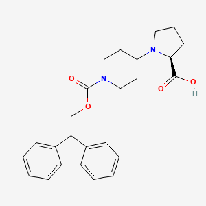 (S)-1-(1-(((9H-Fluoren-9-yl)methoxy)carbonyl)piperidin-4-yl)pyrrolidine-2-carboxylic acid chemical structure (CAS 204318-02-5)