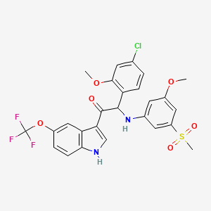 (+)-2-(4-Chloro-2-methoxyphenyl)-2-((3-methoxy-5-(methylsulfonyl)phenyl)amino)-1-(5-(trifluoromethoxy)-1H-indol-3-yl)ethan-1-one chemical structure (CAS 2043343-94-6)